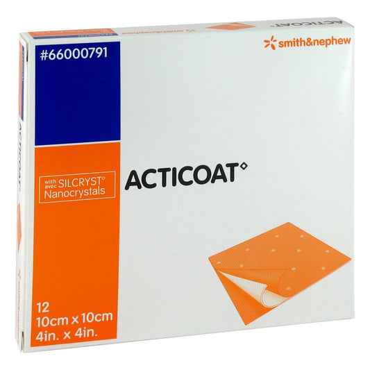 Das Produktfoto zeigt Acticoat 10x10 Cm Antimikrobielle Wundauflage (12 stk) PZN 01885650