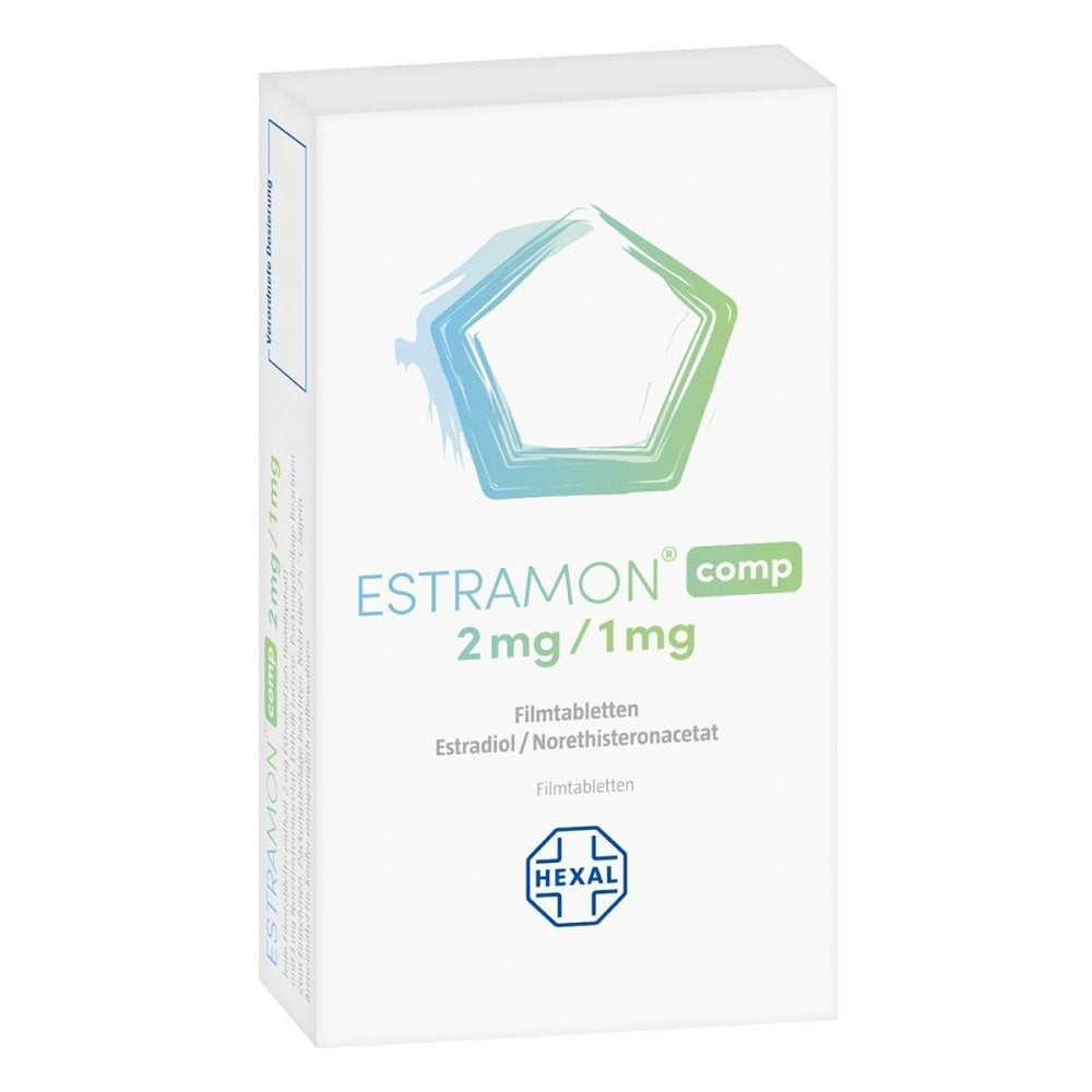 Das Produktfoto zeigt Estramon Comp 2 Mg/1 Mg Filmtabletten (28 stk) PZN 01888714