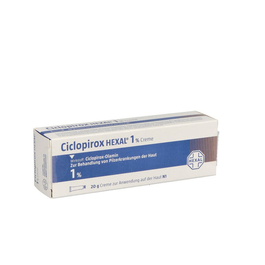 Das Produktfoto zeigt Ciclopirox Hexal 1% Creme (20 g) PZN 01888743