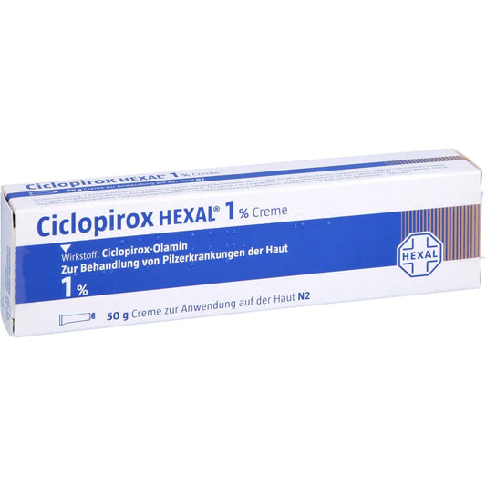 Das Produktfoto zeigt Ciclopirox Hexal 1% Creme (50 g) PZN 01888766
