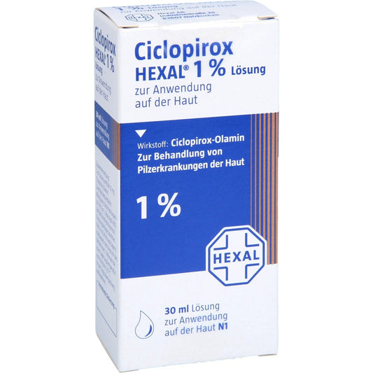 Das Produktfoto zeigt Ciclopirox Hexal 1% Lösung (30 ml) PZN 01888772