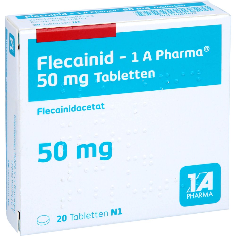Das Produktfoto zeigt Flecainid-1a Pharma 50 Mg Tabletten (20 stk) PZN 01889872