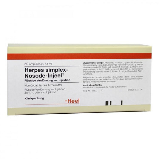 Das Produktfoto zeigt Herpes Simplex Nosode Injeel Ampullen (50 stk) PZN 01896613