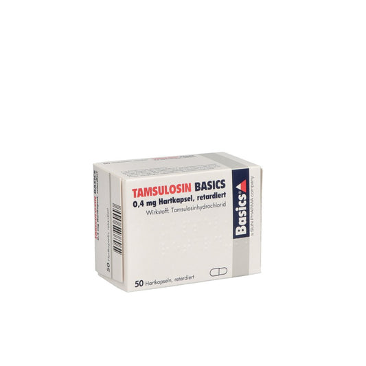 Das Produktfoto zeigt Tamsulosin Basics 0,4 Mg Hartkaps.Retard. (50 stk) PZN 01896961