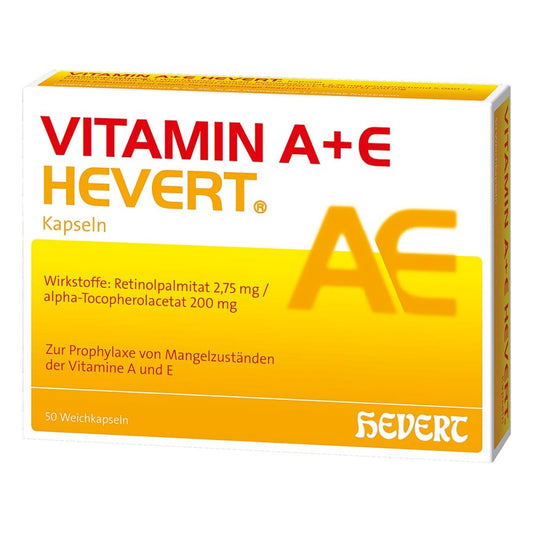 Das Produktfoto zeigt Vitamin A+E Hevert Kapseln (50 stk) PZN 01905453