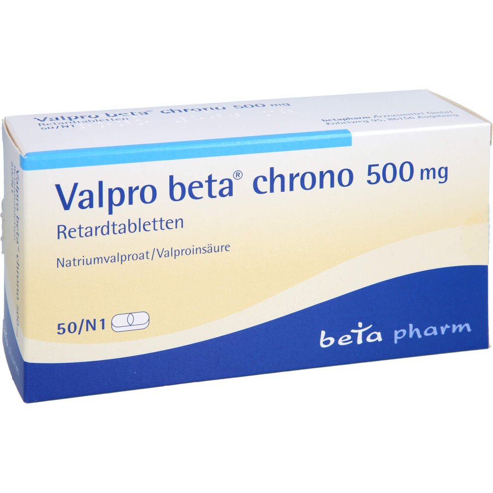 Das Produktfoto zeigt Valpro Beta Chrono 500 Mg Retardtabletten (50 stk) PZN 01907133