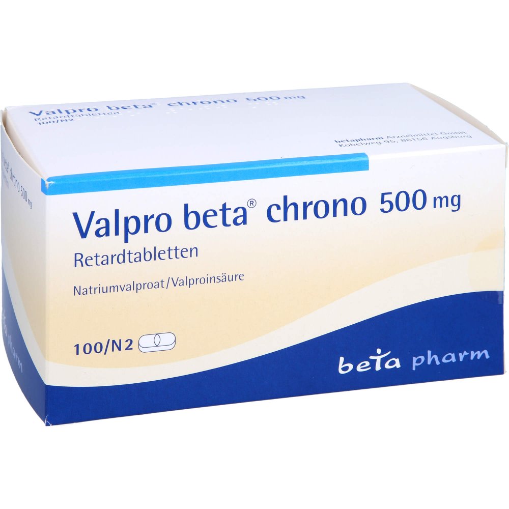 Das Produktfoto zeigt Valpro Beta Chrono 500 Mg Retardtabletten (100 stk) PZN 01907156