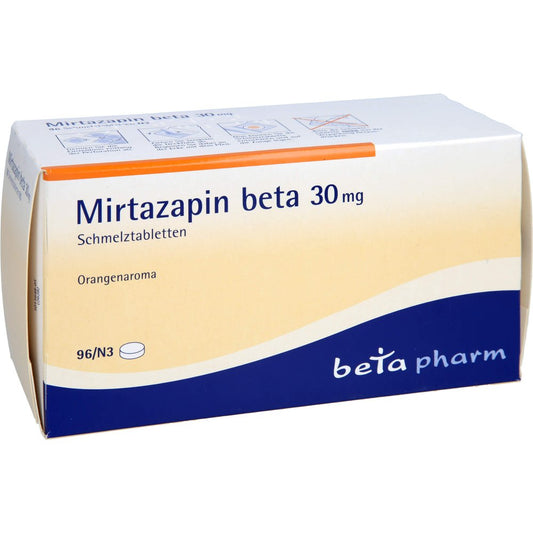 Das Produktfoto zeigt Mirtazapin Beta 30 Mg Schmelztabletten (96 stk) PZN 01923959