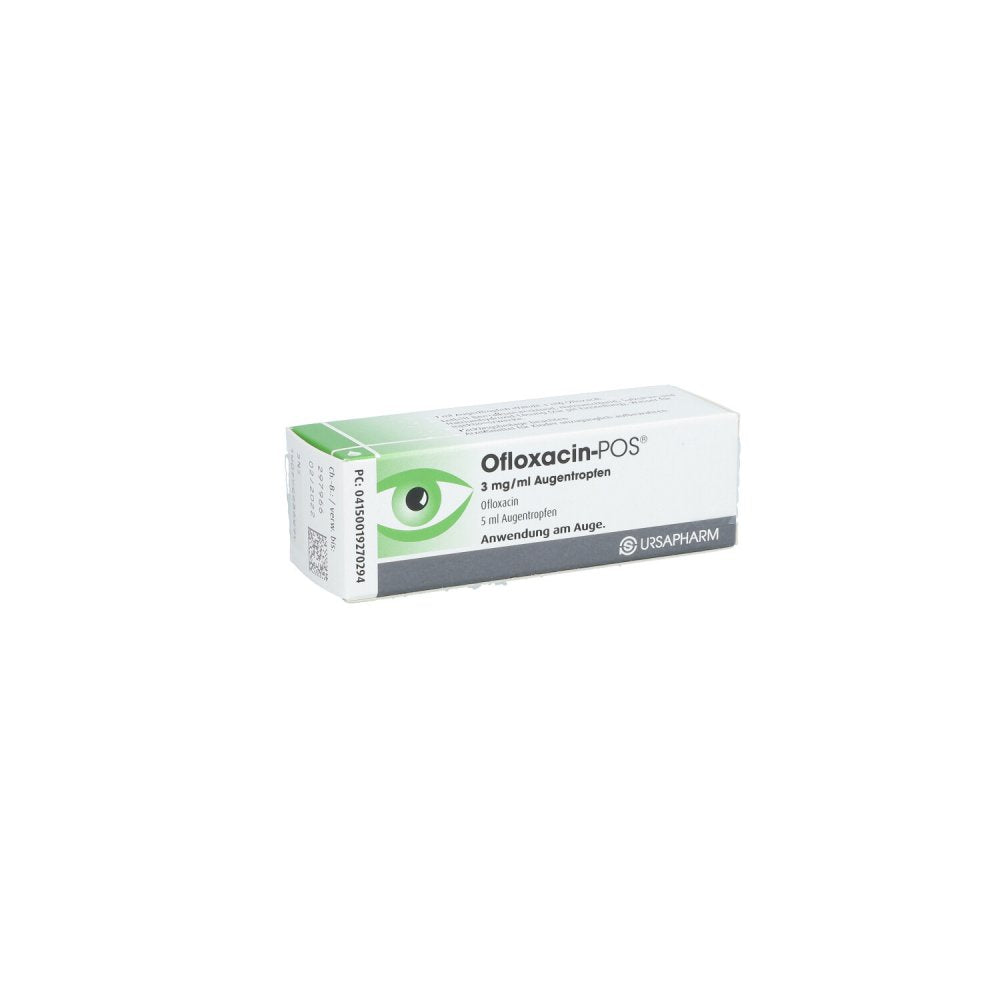 Das Produktfoto zeigt Ofloxacin Pos 3 Mg/Ml Augentropfen (5 ml) PZN 01927029