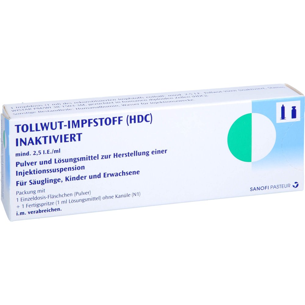 Das Produktfoto zeigt Tollwut Impfstoff Hdc Inaktiv Tr.-Subst.M.Lsg.-M. (1 stk) PZN 01938197