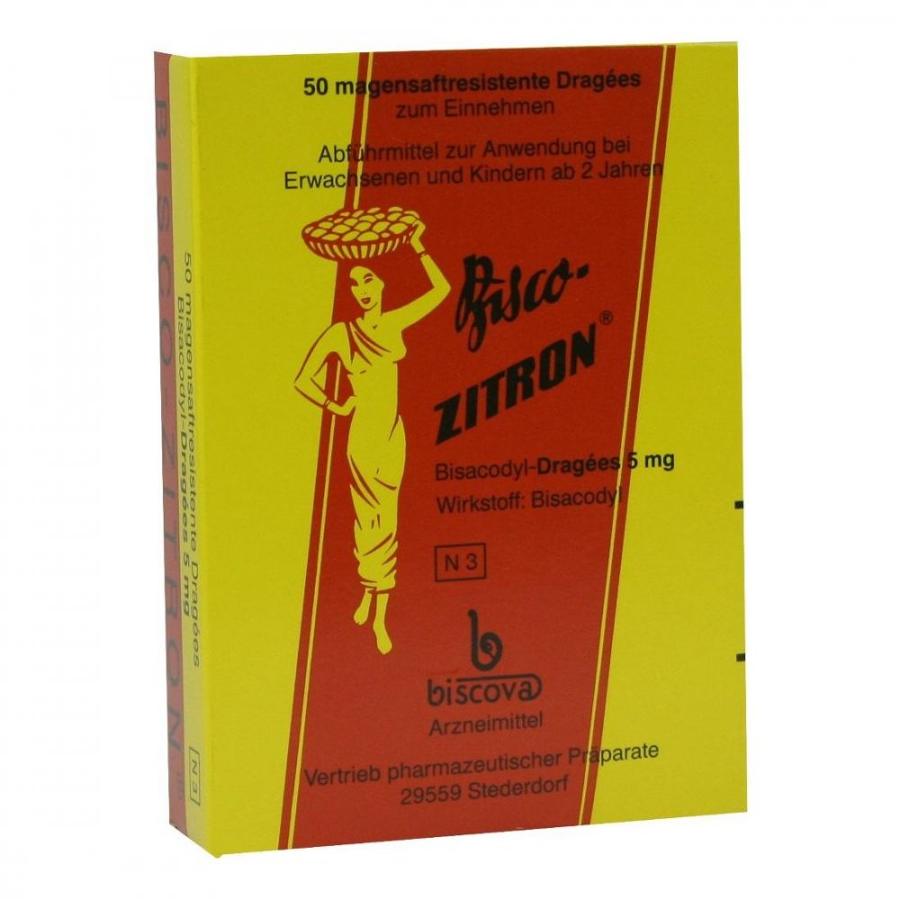 Das Produktfoto zeigt Bisco-Zitron Magensaftresistente Dragees (50 stk) PZN 01939908