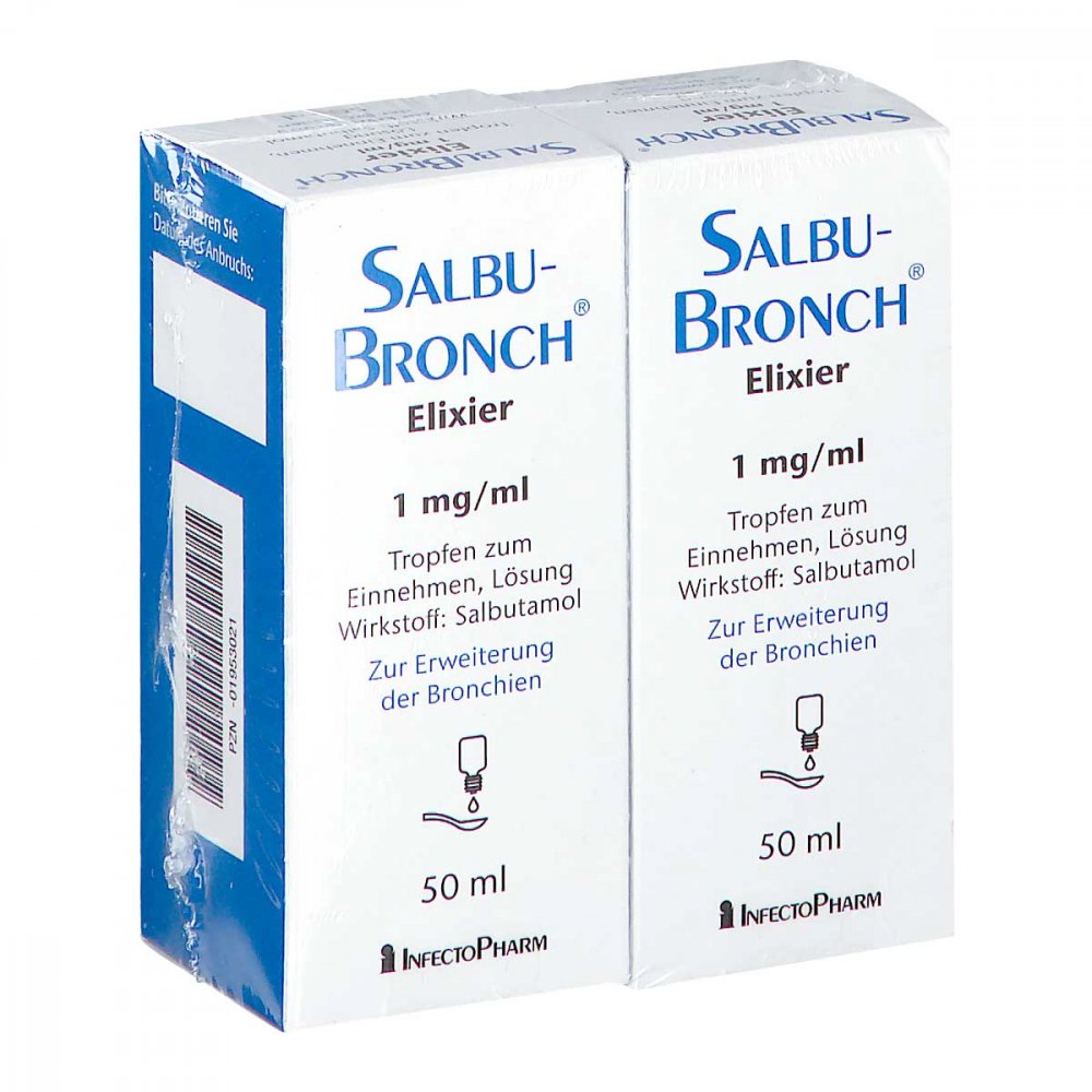 Das Produktfoto zeigt Salbubronch Elixier 1 Mg/Ml (2X50 ml) PZN 01956700