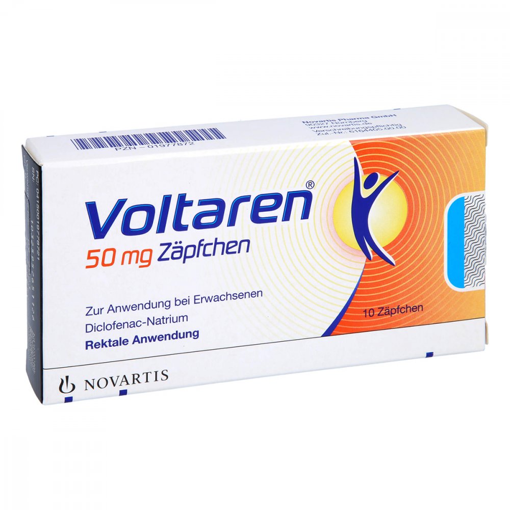 Das Produktfoto zeigt Voltaren 50 Mg Zäpfchen (10 stk) PZN 01977872