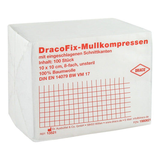 Das Produktfoto zeigt Dracofix Op-Kompressen 10x10 Cm Unsteril 8fach (100 stk) PZN 01980621