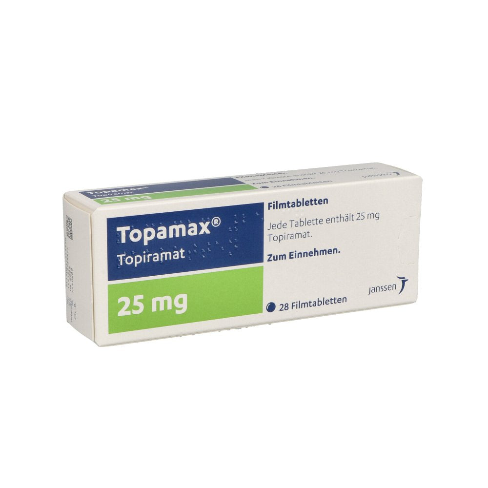 Das Produktfoto zeigt Topamax 25 Mg Filmtabletten (28 stk) PZN 01986552
