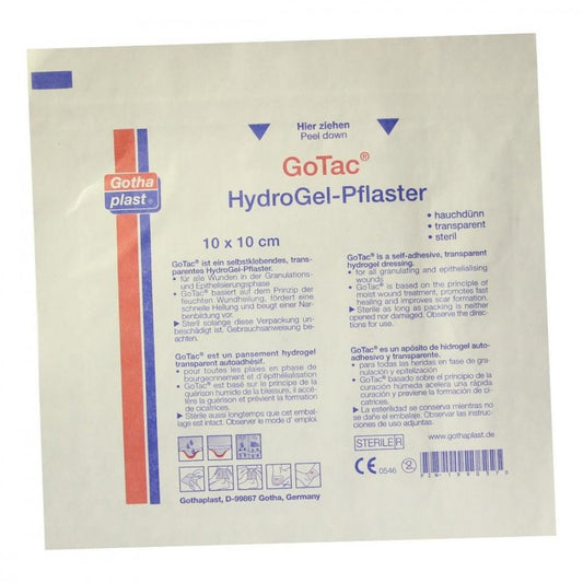 Das Produktfoto zeigt Gotac Hydrogel-Pflaster L 10x10 Cm Steril (1 stk) PZN 01990370