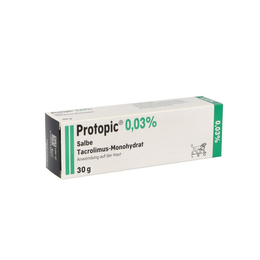 Das Produktfoto zeigt Protopic 0,03% Salbe (30 g) PZN 01992699