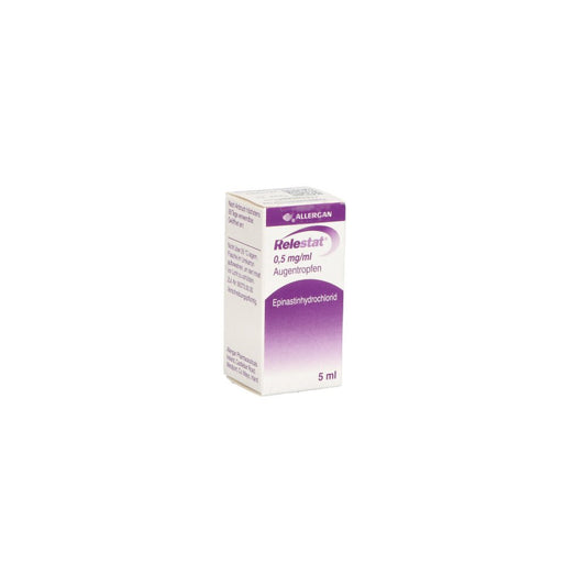 Das Produktfoto zeigt Relestat 0,5 Mg/Ml Augentropfen (5 ml) PZN 02013484
