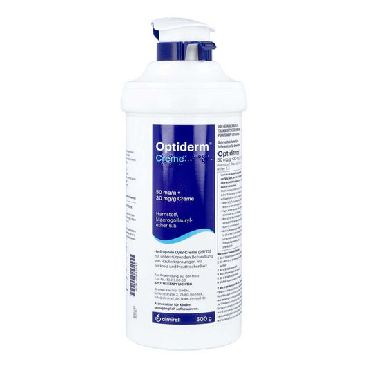 Das Produktfoto zeigt Optiderm Creme Im Spender (500 g) PZN 02032197
