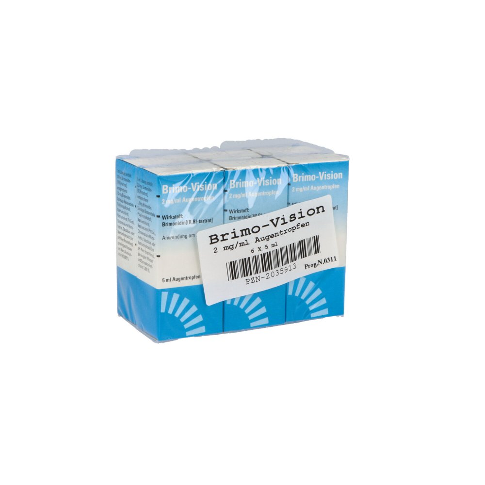 Das Produktfoto zeigt Brimo-Vision 2 Mg/Ml Augentropfen (6X5 ml) PZN 02035913
