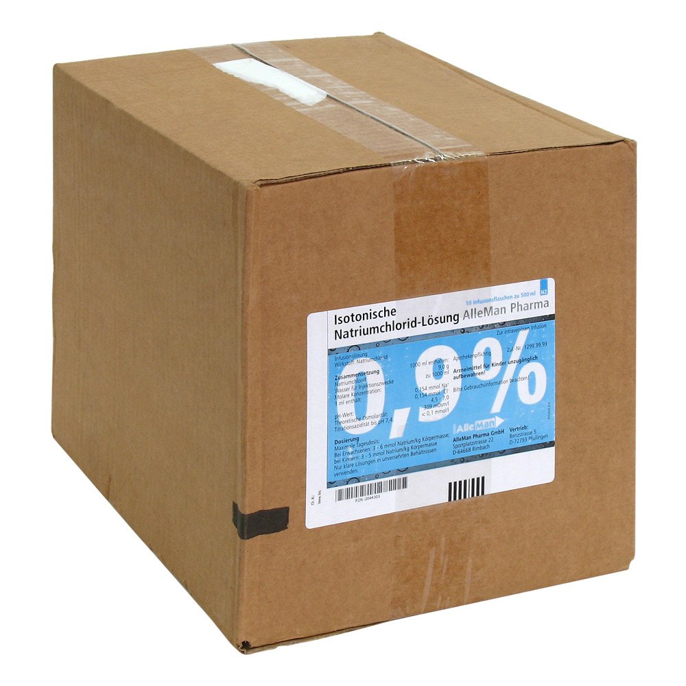 Das Produktfoto zeigt Isotonische Nacl 0,9% Deltamedica Inf.-Lsg.Plastik (10X500 ml) PZN 02044303