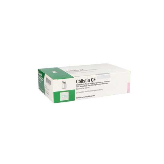Das Produktfoto zeigt Colistin Cf 1 Million I.E. P.+Lm Her.Lsg.F.Verneb. (14 stk) PZN 02050545