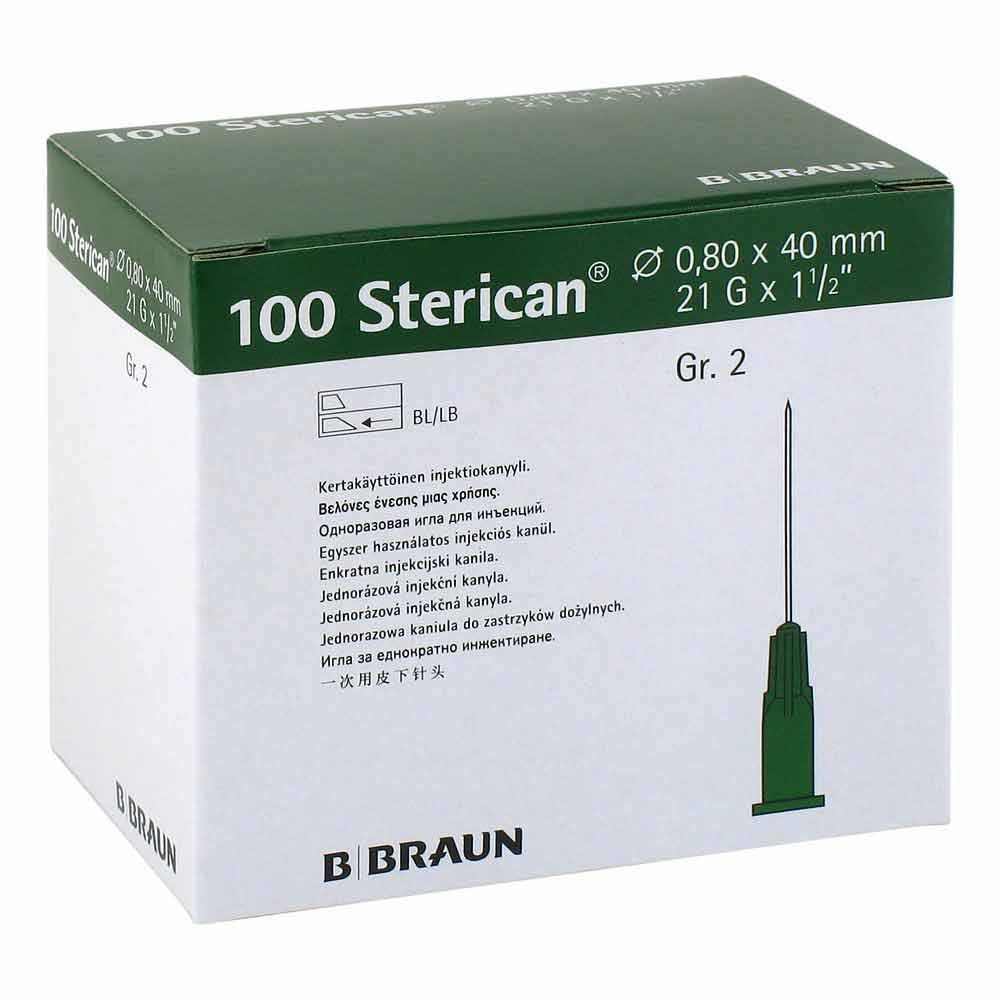Das Produktfoto zeigt Sterican Kanülen Luer-Lok 0,80x40 Mm Gr.2 Grün (100 stk) PZN 02050806