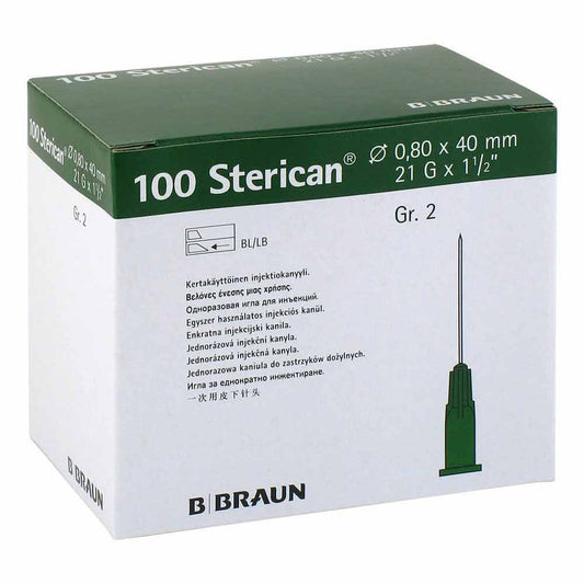 Das Produktfoto zeigt Sterican Kanülen Luer-Lok 0,80x40 Mm Gr.2 Grün (100 stk) PZN 02050806