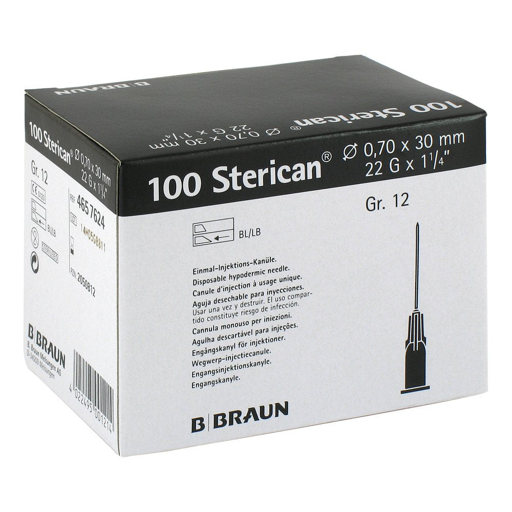 Das Produktfoto zeigt Sterican Kanülen Luer-Lok 0,70x30 Mm Gr.12 Schwarz (100 stk) PZN 02050812
