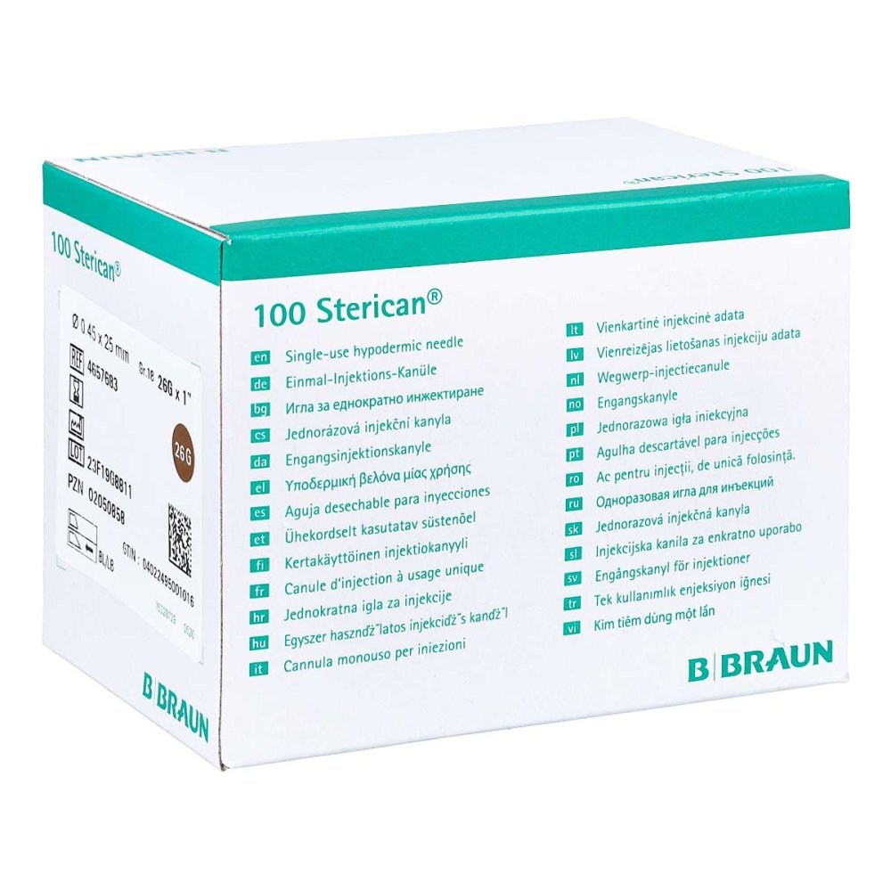 Das Produktfoto zeigt Sterican Kanülen Luer-Lok 0,45x25 Mm Gr.18 Braun (100 stk) PZN 02050858