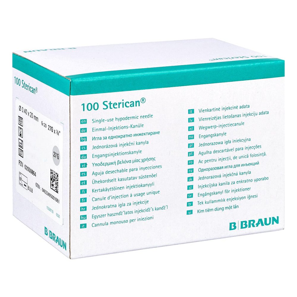 Das Produktfoto zeigt Sterican Kanülen Luer-Lok 0,40x20 Mm Gr.20 Grau (100 stk) PZN 02050864