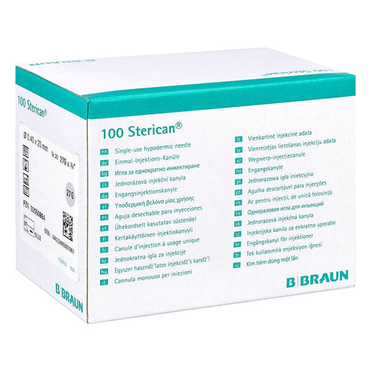Das Produktfoto zeigt Sterican Kanülen Luer-Lok 0,40x20 Mm Gr.20 Grau (100 stk) PZN 02050864