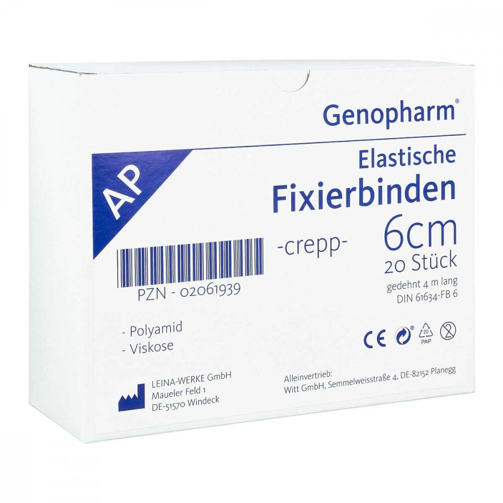 Das Produktfoto zeigt Elastische Fixierbinde 6 Cm Genopharm (20 stk) PZN 02061939