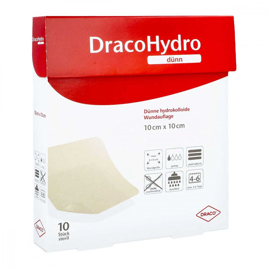 Das Produktfoto zeigt Dracohydro Dünn Hydrokoll.Wundauflage 10x10 Cm (10 stk) PZN 02065446