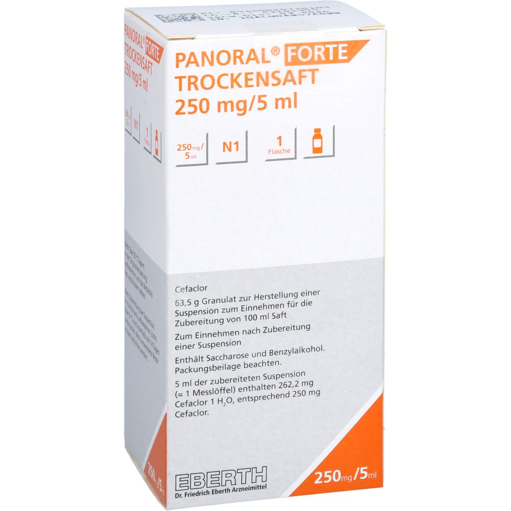 Das Produktfoto zeigt Panoral Forte Trockensaft 250 Mg/5 Ml (100 ml) PZN 02071010