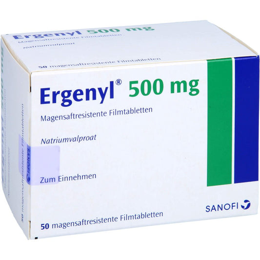 Das Produktfoto zeigt Ergenyl 500 Magensaftresistente Filmtabletten (50 stk) PZN 02073026