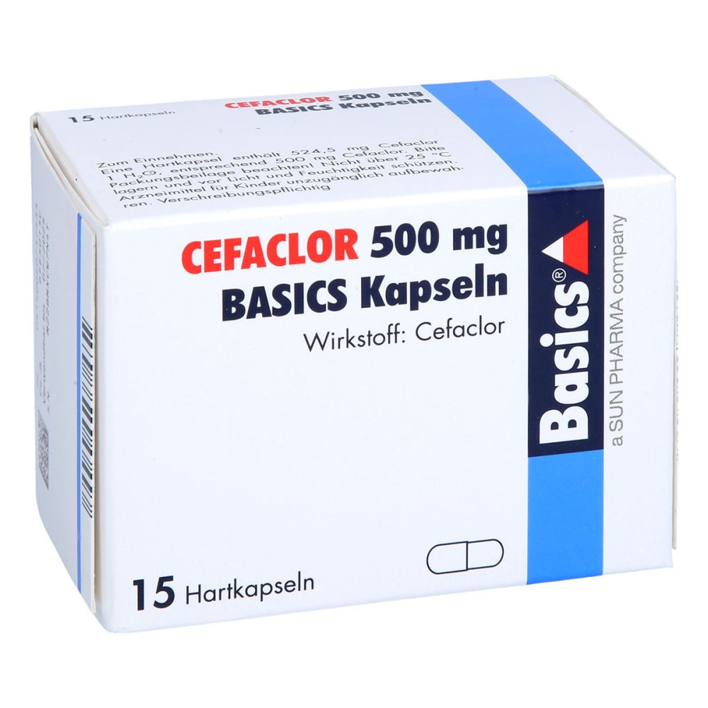 Das Produktfoto zeigt Cefaclor 500 Mg Basics Hartkapseln (15 stk) PZN 02073753