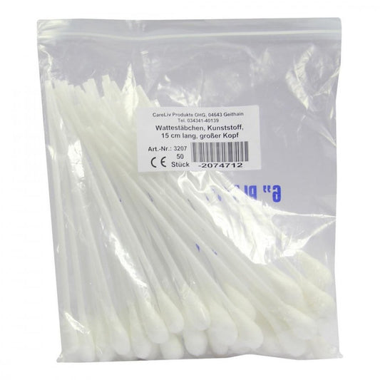 Das Produktfoto zeigt Wattestäbchen Kunststoff Großer Kopf 15 Cm (50 stk) PZN 02074712