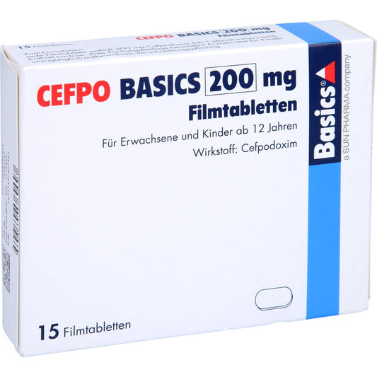 Das Produktfoto zeigt Cefpo Basics 200 Mg Filmtabletten (15 stk) PZN 02078704