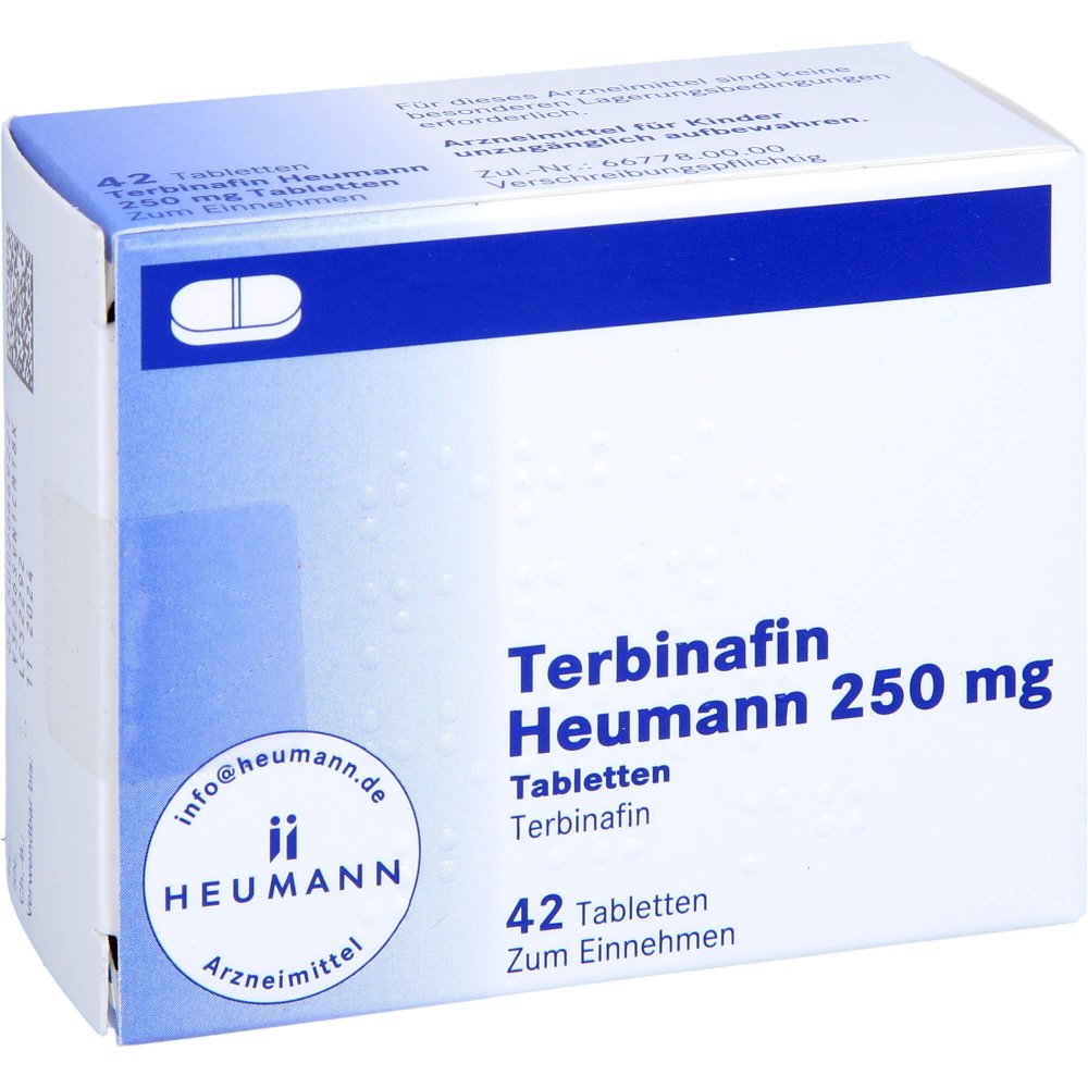 Das Produktfoto zeigt Terbinafin Heumann 250 Mg Tabletten (42 stk) PZN 02086922