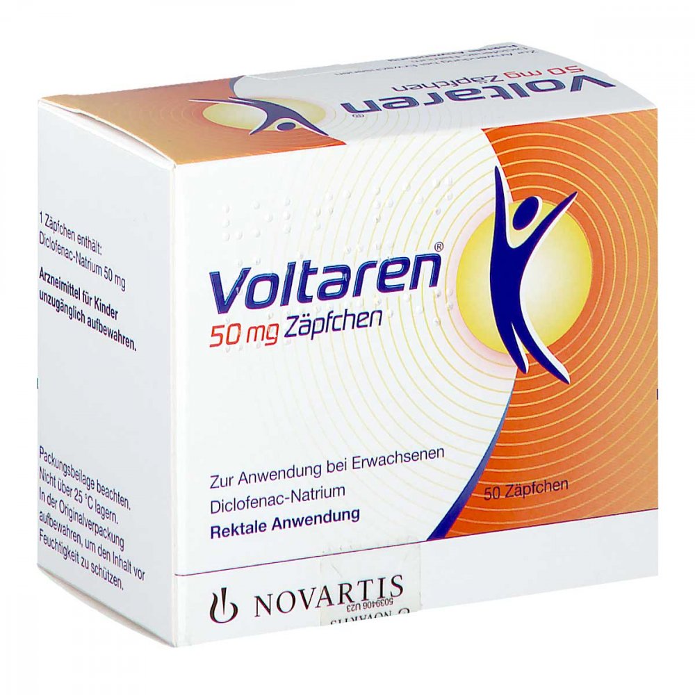 Das Produktfoto zeigt Voltaren 50 Mg Zäpfchen (50 stk) PZN 02092242