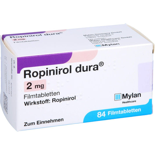 Das Produktfoto zeigt Ropinirol Dura 2 Mg Filmtabletten (84 stk) PZN 02092992