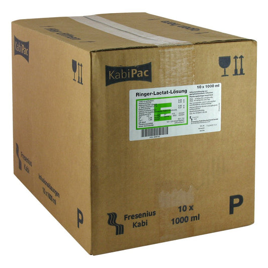 Das Produktfoto zeigt Ringer Lactat Lösung Plastik Infusionslösung (10X1000 ml) PZN 02098753