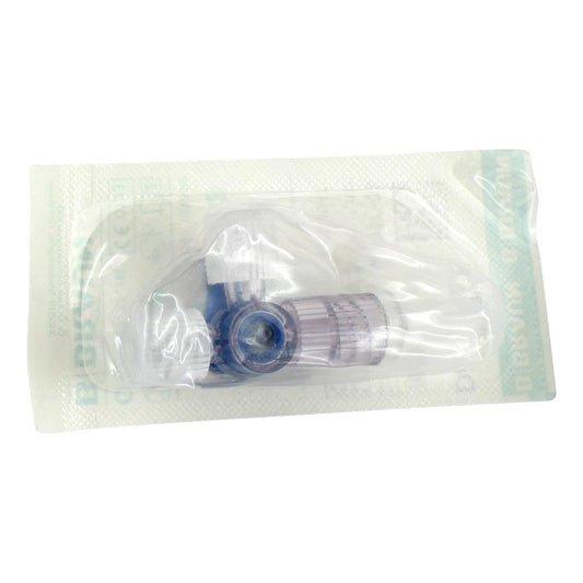 Das Produktfoto zeigt Discofix Dreiwegehahn Blau Luer Lock (1 stk) PZN 02133047