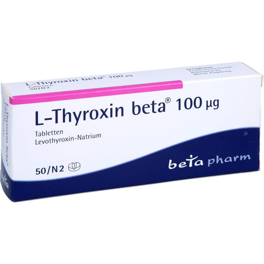 Das Produktfoto zeigt L-Thyroxin Beta 100 Μg Tabletten (50 stk) PZN 02134147
