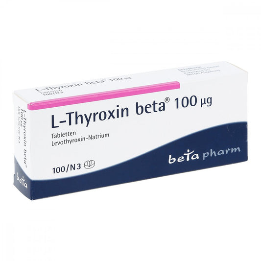Das Produktfoto zeigt L-Thyroxin Beta 100 Μg Tabletten (100 stk) PZN 02134153