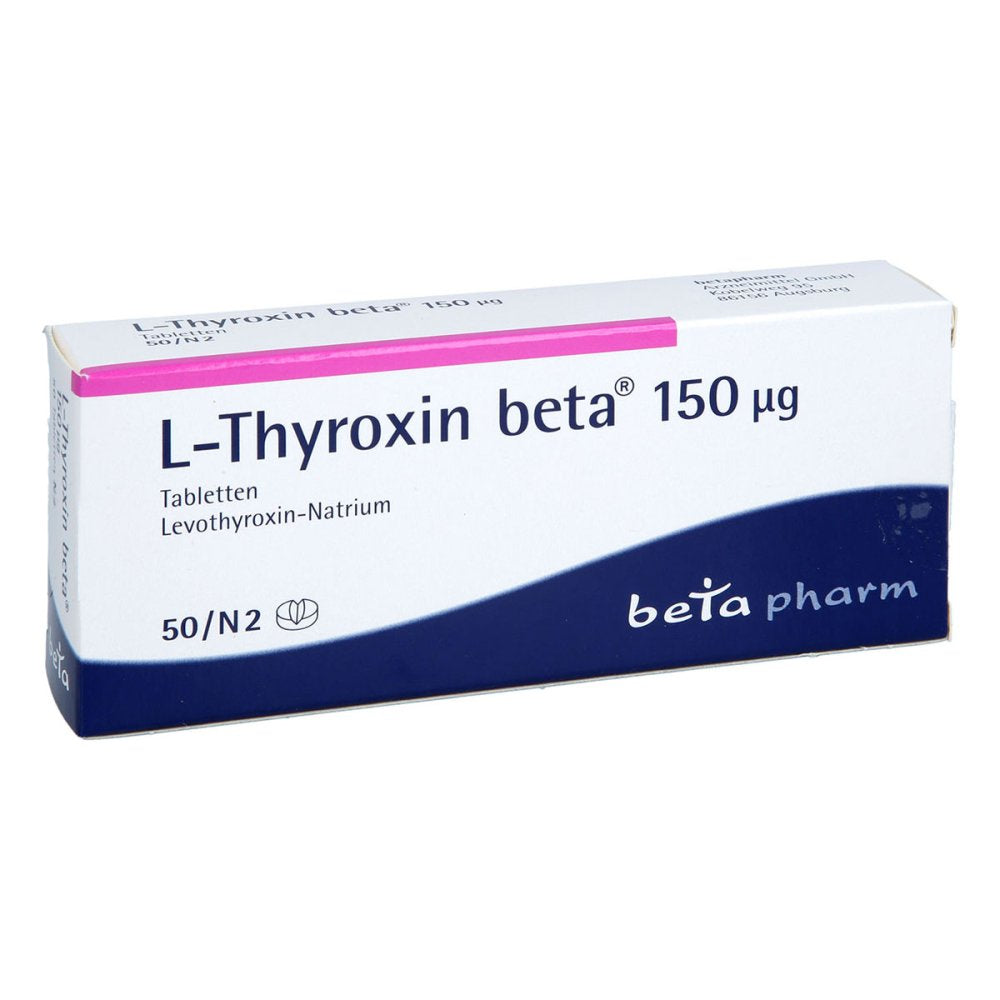 Das Produktfoto zeigt L-Thyroxin Beta 150 Μg Tabletten (50 stk) PZN 02134199