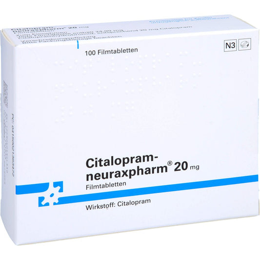 Das Produktfoto zeigt Citalopram-Neuraxpharm 20 Mg Filmtabletten (100 stk) PZN 02136347