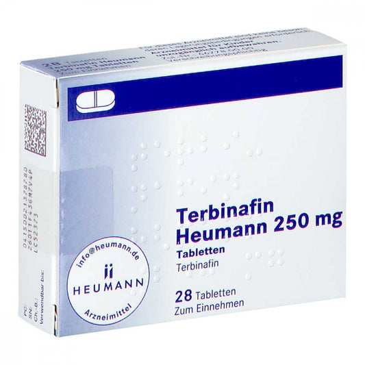 Das Produktfoto zeigt Terbinafin Heumann 250 Mg Tabletten (28 stk) PZN 02137878