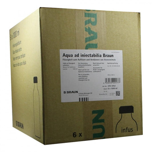 Das Produktfoto zeigt Aqua Ad Injectabilia M.Combikappe Infusionslsg. (6X1000 ml) PZN 02138613